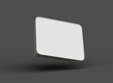 Koyu bir arka planda izole edilmiş küçük dikdörtgen yiyecek folyo tepsisinin 3D görüntüsü