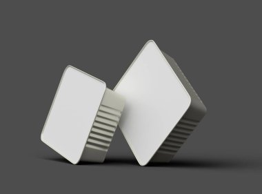 Koyu bir arka planda izole edilmiş küçük dikdörtgen yiyecek folyo tepsisinin 3D görüntüsü