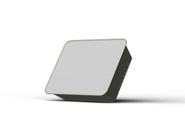 Aydınlık bir arkaplanda izole edilmiş küçük dikdörtgen yiyecek folyo tepsisinin 3D görüntüsü