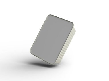 Aydınlık bir arkaplanda izole edilmiş küçük dikdörtgen yiyecek folyo tepsisinin 3D görüntüsü