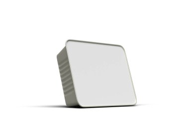 Aydınlık bir arkaplanda izole edilmiş küçük dikdörtgen yiyecek folyo tepsisinin 3D görüntüsü