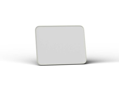 Aydınlık bir arkaplanda izole edilmiş küçük dikdörtgen yiyecek folyo tepsisinin 3D görüntüsü