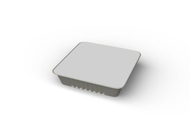 Hafif bir arka planda izole edilmiş büyük kare yiyecek folyo tepsisinin 3D görüntüsü