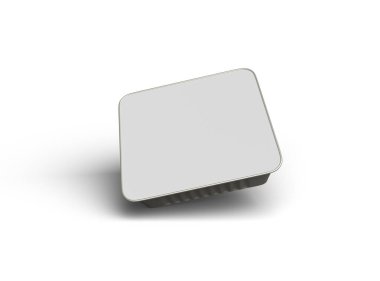 Hafif bir arka planda izole edilmiş büyük kare yiyecek folyo tepsisinin 3D görüntüsü