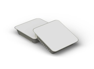 Hafif bir arka planda izole edilmiş büyük kare yiyecek folyo tepsisinin 3D görüntüsü