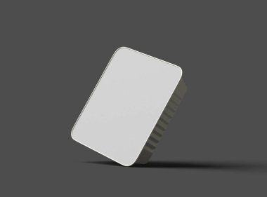 Koyu bir arka planda izole edilmiş büyük kare yiyecek folyo tepsisinin 3D görüntüsü 