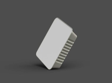 Koyu bir arka planda izole edilmiş büyük kare yiyecek folyo tepsisinin 3D görüntüsü 