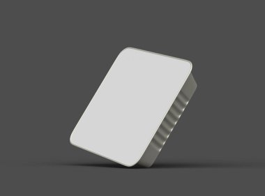 Koyu bir arka planda izole edilmiş büyük kare yiyecek folyo tepsisinin 3D görüntüsü 