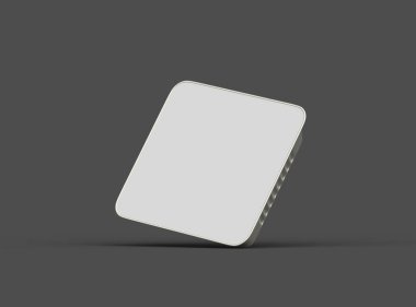 Koyu bir arka planda izole edilmiş büyük kare yiyecek folyo tepsisinin 3D görüntüsü 