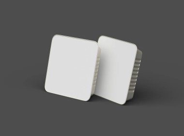 Koyu bir arka planda izole edilmiş büyük kare yiyecek folyo tepsisinin 3D görüntüsü 