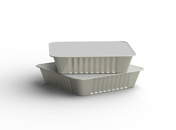 3D рендеринг изображения большого квадратного подноса фольги питания изолированы на светлом фоне
