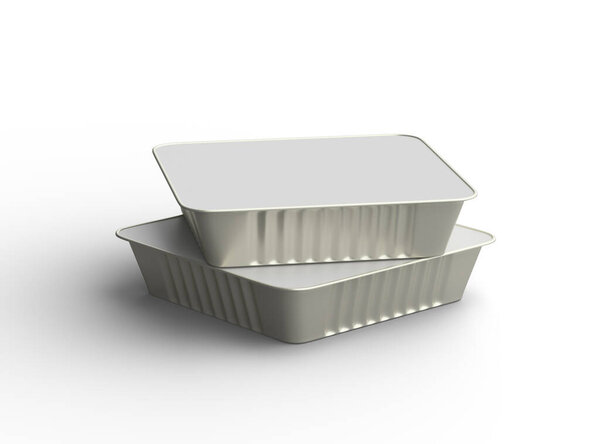 3D рендеринг изображения большого квадратного подноса фольги питания изолированы на светлом фоне