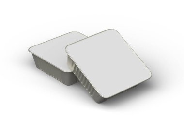 Hafif bir arka planda izole edilmiş küçük bir besin folyo tepsisinin 3D görüntüsü