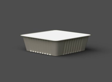 Koyu bir arka planda izole edilmiş küçük bir besin folyo tepsisinin 3D görüntüsü