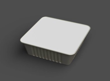 Koyu bir arka planda izole edilmiş küçük bir besin folyo tepsisinin 3D görüntüsü