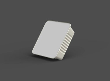 Koyu bir arka planda izole edilmiş küçük bir besin folyo tepsisinin 3D görüntüsü