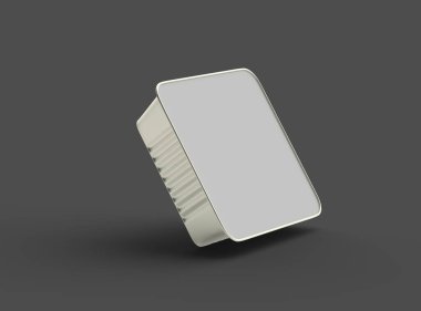 Koyu bir arka planda izole edilmiş küçük bir besin folyo tepsisinin 3D görüntüsü