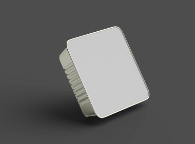 Koyu bir arka planda izole edilmiş küçük bir besin folyo tepsisinin 3D görüntüsü