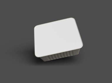 Koyu bir arka planda izole edilmiş küçük bir besin folyo tepsisinin 3D görüntüsü