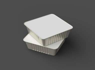 Koyu bir arka planda izole edilmiş küçük bir besin folyo tepsisinin 3D görüntüsü