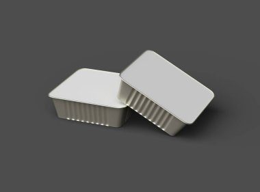 Koyu bir arka planda izole edilmiş küçük bir besin folyo tepsisinin 3D görüntüsü