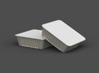 Koyu bir arka planda izole edilmiş küçük bir besin folyo tepsisinin 3D görüntüsü