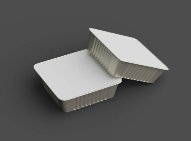 Koyu bir arka planda izole edilmiş küçük bir besin folyo tepsisinin 3D görüntüsü