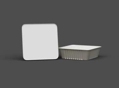 Koyu bir arka planda izole edilmiş küçük bir besin folyo tepsisinin 3D görüntüsü