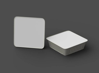 Koyu bir arka planda izole edilmiş küçük bir besin folyo tepsisinin 3D görüntüsü