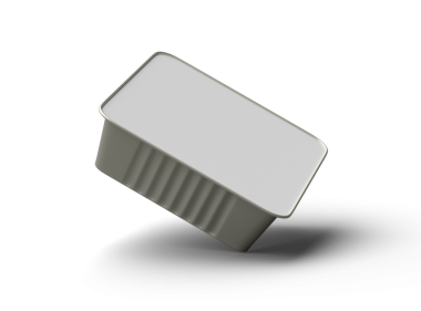 Şeffaf bir arkaplanda izole edilmiş küçük bir besin folyo tepsisinin 3D görüntüsü