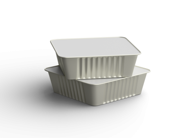 Şeffaf bir arkaplanda izole edilmiş küçük bir besin folyo tepsisinin 3D görüntüsü