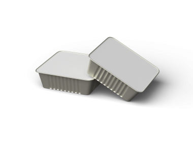 Şeffaf bir arkaplanda izole edilmiş küçük bir besin folyo tepsisinin 3D görüntüsü