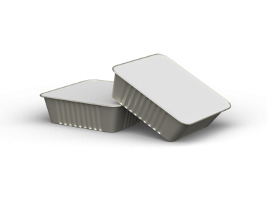 Şeffaf bir arkaplanda izole edilmiş küçük bir besin folyo tepsisinin 3D görüntüsü