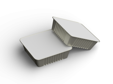 Şeffaf bir arkaplanda izole edilmiş küçük bir besin folyo tepsisinin 3D görüntüsü