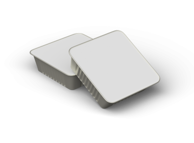 Şeffaf bir arkaplanda izole edilmiş küçük bir besin folyo tepsisinin 3D görüntüsü