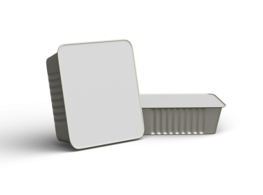 Şeffaf bir arkaplanda izole edilmiş küçük bir besin folyo tepsisinin 3D görüntüsü