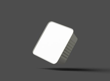 Koyu bir arka planda izole edilmiş 3D kare yiyecek folyo tepsisinin görüntüsü 