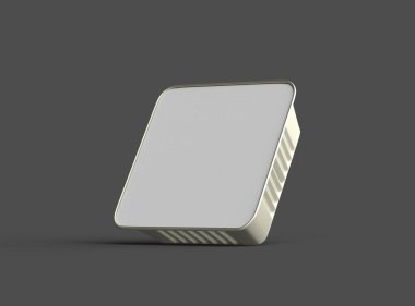 Koyu bir arka planda izole edilmiş 3D kare yiyecek folyo tepsisinin görüntüsü 