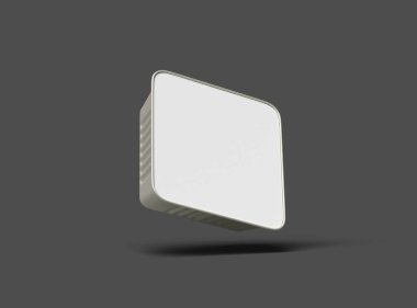 Koyu bir arka planda izole edilmiş 3D kare yiyecek folyo tepsisinin görüntüsü 