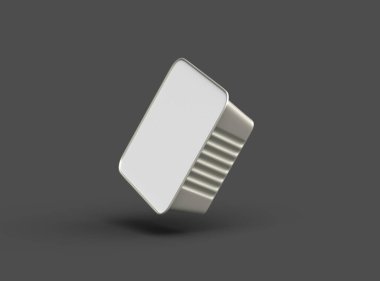 Koyu bir arka planda izole edilmiş 3D kare yiyecek folyo tepsisinin görüntüsü 