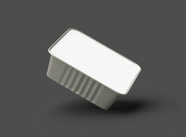 Koyu bir arka planda izole edilmiş 3D kare yiyecek folyo tepsisinin görüntüsü 