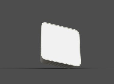 Koyu bir arka planda izole edilmiş 3D kare yiyecek folyo tepsisinin görüntüsü 