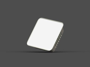 Koyu bir arka planda izole edilmiş 3D kare yiyecek folyo tepsisinin görüntüsü 