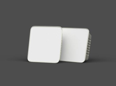 Koyu bir arka planda izole edilmiş 3D kare yiyecek folyo tepsisinin görüntüsü 