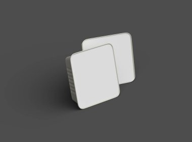 Koyu bir arka planda izole edilmiş 3D kare yiyecek folyo tepsisinin görüntüsü 