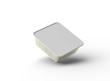 Açık bir arkaplanda izole edilmiş 3D kare yiyecek folyo tepsisinin görüntüsü 