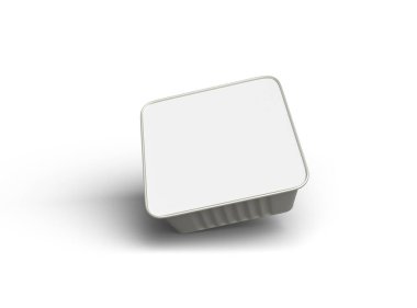 Açık bir arkaplanda izole edilmiş 3D kare yiyecek folyo tepsisinin görüntüsü 