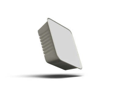 Şeffaf bir arkaplanda izole edilmiş 3D kare yiyecek folyo tepsisi resmi