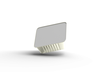 Şeffaf bir arkaplanda izole edilmiş 3D kare yiyecek folyo tepsisi resmi