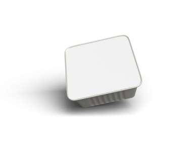 Şeffaf bir arkaplanda izole edilmiş 3D kare yiyecek folyo tepsisi resmi